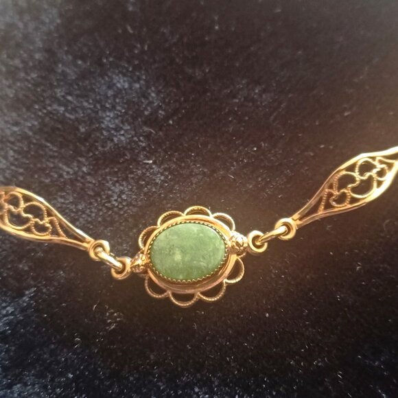 1/20 14K Gold Filled Vintage Green Gemstone Link Bracelet - Picture 2 of 6